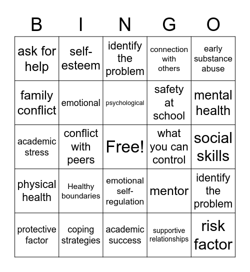 Mental Health Bingo Card