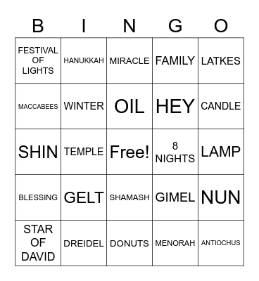 HANUKKAH Bingo Card