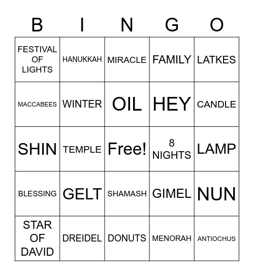 HANUKKAH Bingo Card