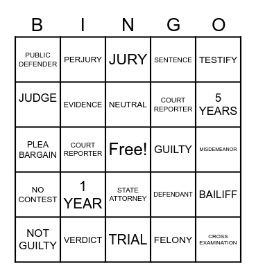 IN COURT Bingo Card