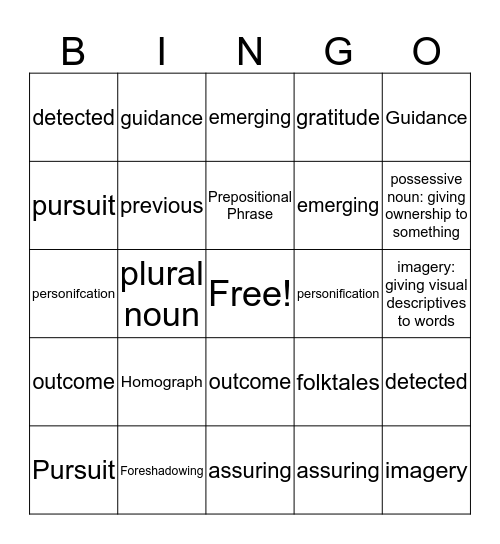 Mrs. Hartwell's Bingo Game Bingo Card