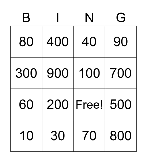 Rounding Bingo Card