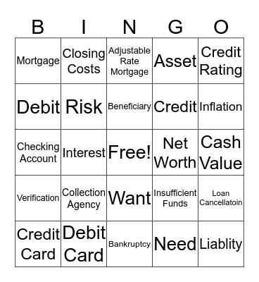 FINANCIAL LITERACY Bingo Card