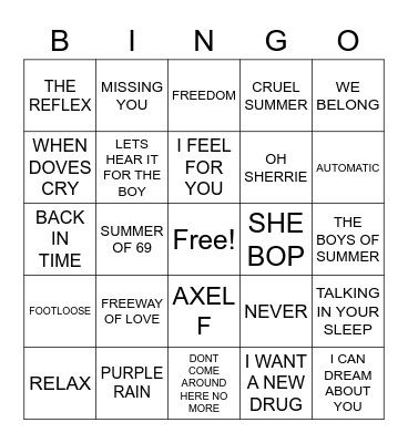 80'S COVER ALL Bingo Card