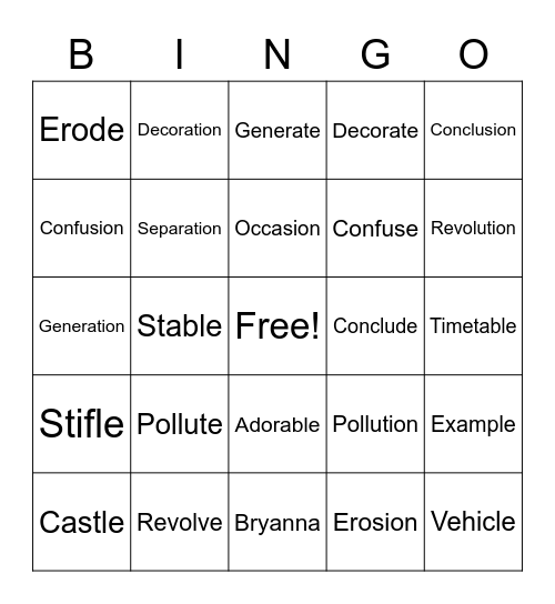 Bryanna Bingo Card