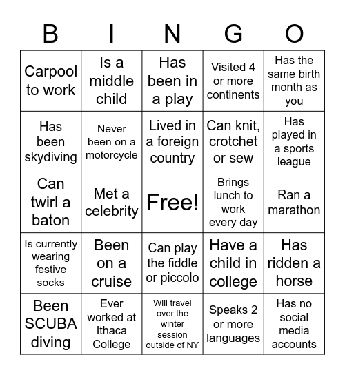 Holiday People Bingo! Bingo Card