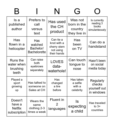 Icebreaker Bingo Card