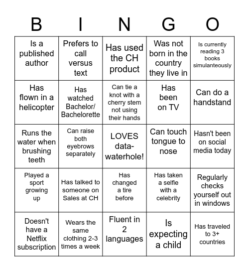 Icebreaker Bingo Card