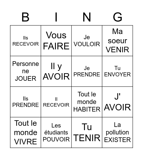 VERBES IRRÉGULIERS Bingo Card