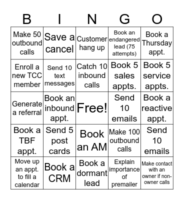 Appointment Center Bingo! Bingo Card