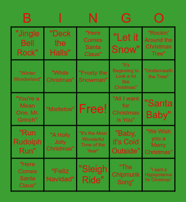 Holiday Music BINGO Card