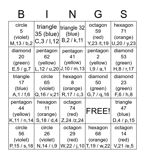 Greek Alphabet Bingo Card