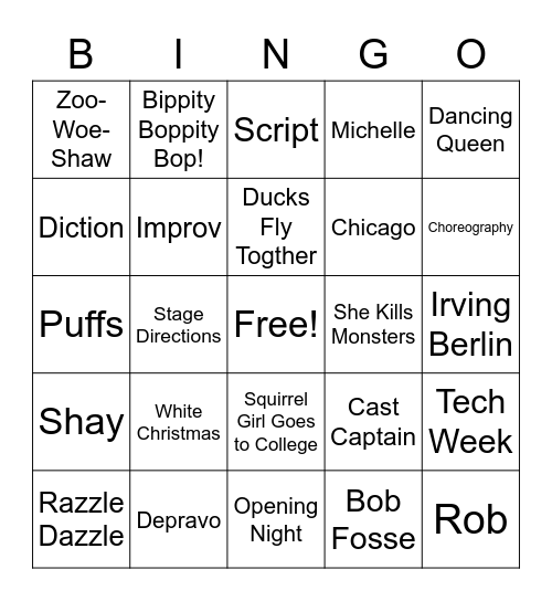 Theatre Bingo! Bingo Card
