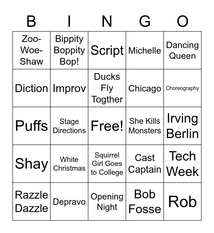 Theatre Bingo! Bingo Card