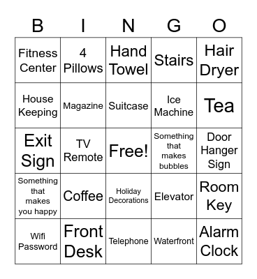 Hotel Bingo Card