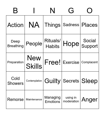 Substance Use Bingo Card