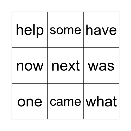 Sight Words - F Bingo Card