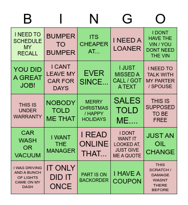 TOM WOOD FORD SERVICE DEPT 2022 Bingo Card