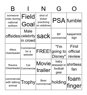 SuperBowl Bingo Card