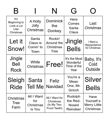 Christmas Jams Bingo Card