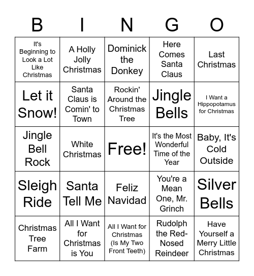 Christmas Jams Bingo Card