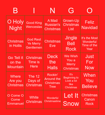 Jukebox Bingo Christmas Edition Bingo Card