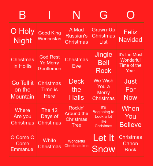 Jukebox Bingo Christmas Edition Bingo Card