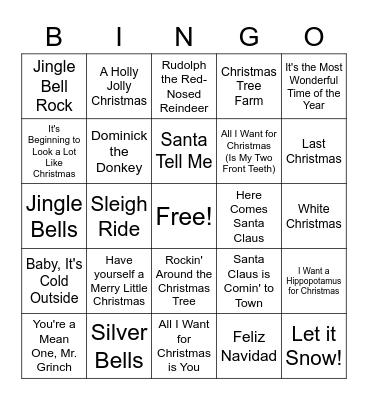 Christmas Music Bingo Card