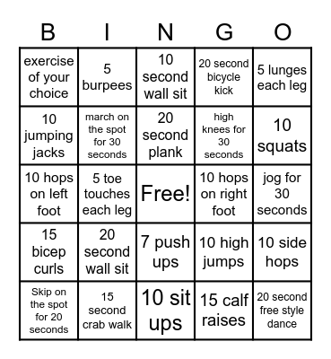 Fitness Bingo! Bingo Card