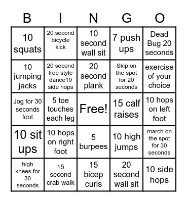 Fitness Bingo! Bingo Card