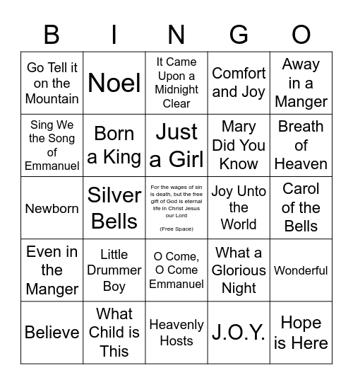 Christmas Music Bingo Card