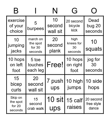 Fitness Bingo! Bingo Card