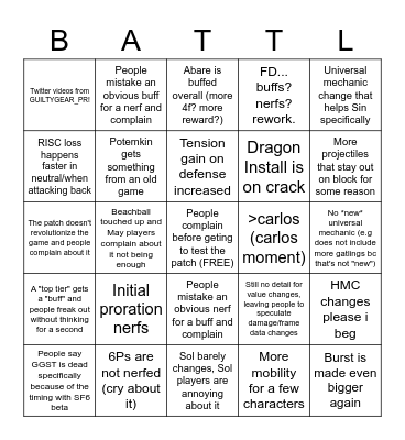 Patch notes Bingo Card