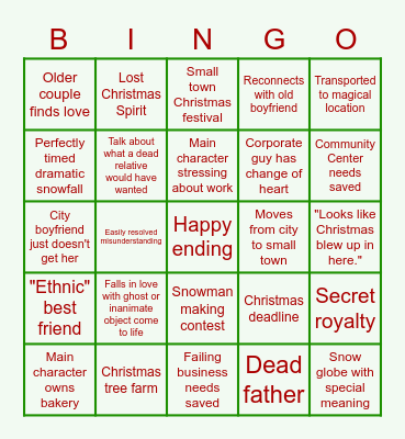 Hallmark Christmas Movies Bingo Card