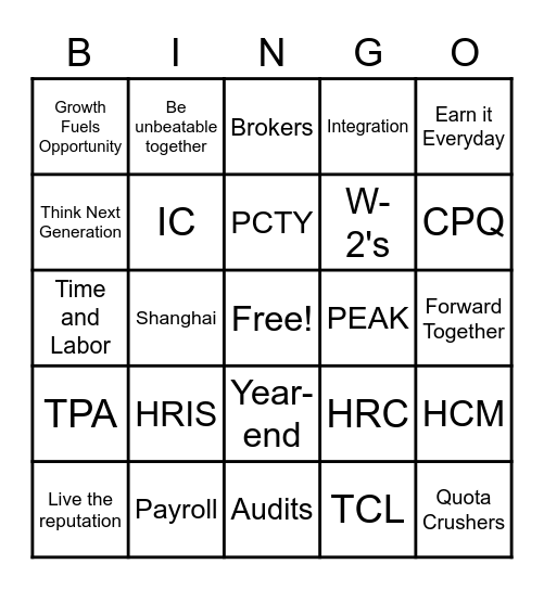 Paylocity Bingo Card