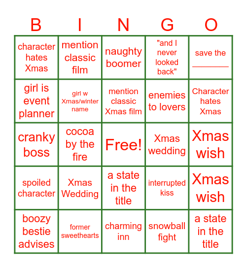 Christmas Movie Bingo Card