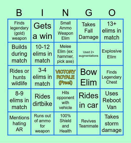 Amethystdoll Fortnite Bingo Card