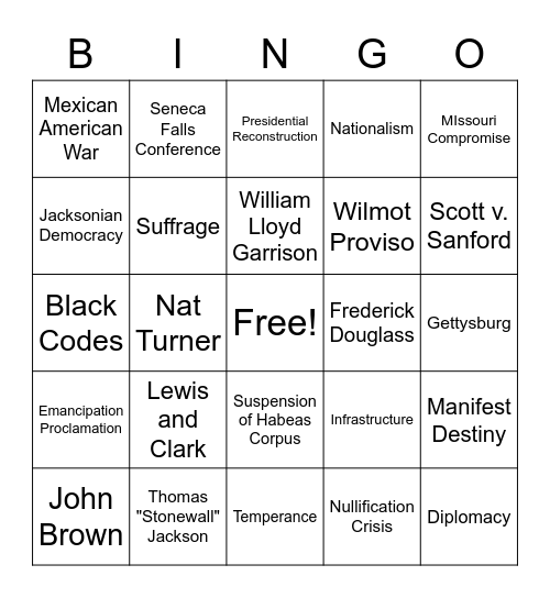 Domain 2 (SSUSH6-10) Bingo Card