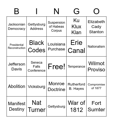 Domain II (SSUSH6-10) Bingo Card
