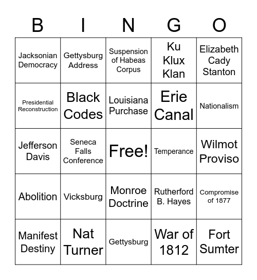 Domain II (SSUSH6-10) Bingo Card