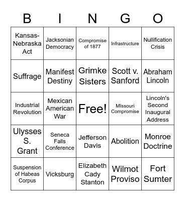Domain II (SSUSH6-10) Bingo Card