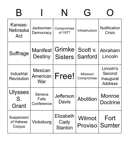 Domain II (SSUSH6-10) Bingo Card