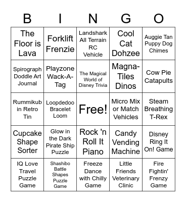 Toy Bingo Card