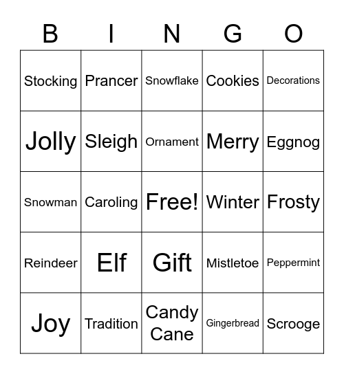 Holiday Bingo Card