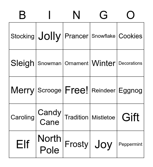 Holiday Bingo Card