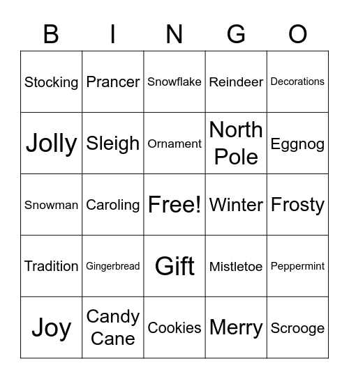 Holiday Bingo Card
