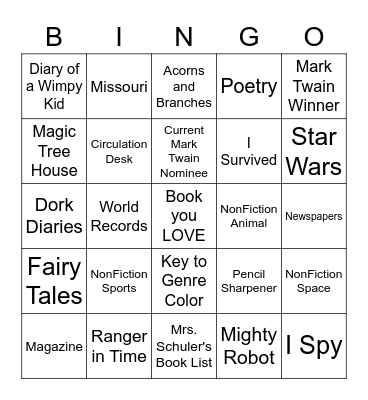 Library Scavenger Hunt Bingo Card