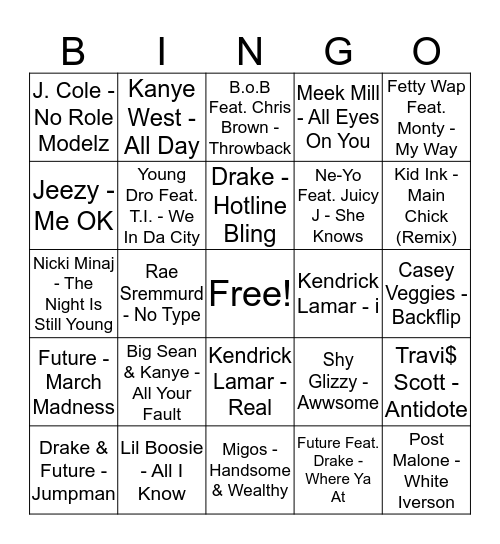 Hip-Hop Bingo Card