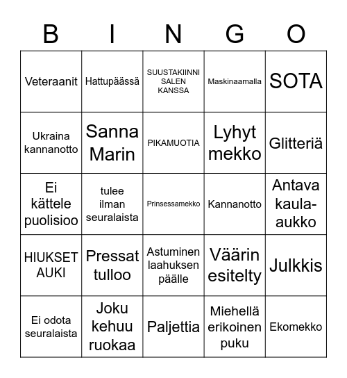 Itsenäisyyspäivä Bingo Card