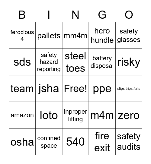 Safety Bingo Card